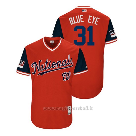 Maglia Baseball Uomo Washington Nationals Max Scherzer 2018 Llws Players Weekend TOrnto Blue Jays Eye Rosso